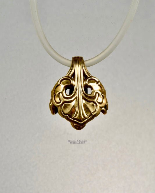 Bronze acanthus leaf jewelry bell pendant, front view