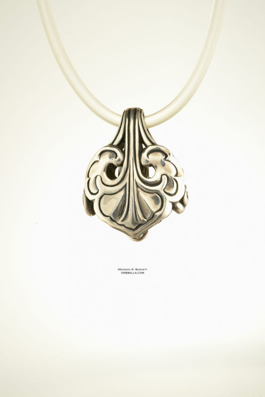Acanthus leaf jewelry bell necklace in sterling silver, front view