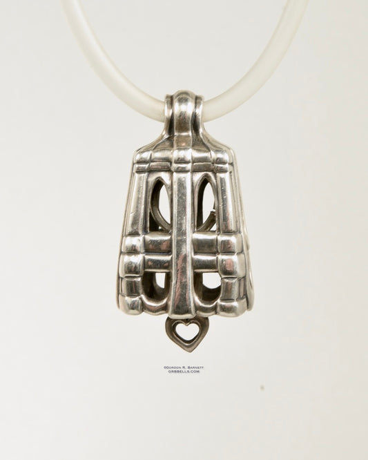 bridge jewelry bell necklace front view in sterling silver is  handmade pendant is made with lost wax casting, then polished and assembled in Washington state perfect gift for travelers architects & engineers