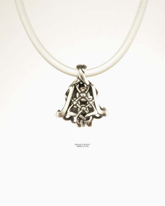 chantilly jewelry bell necklace in sterling silver (frnt view) is  handmade pendant is made with lost wax casting, then polished and assembled in Washington state perfect gift for lace