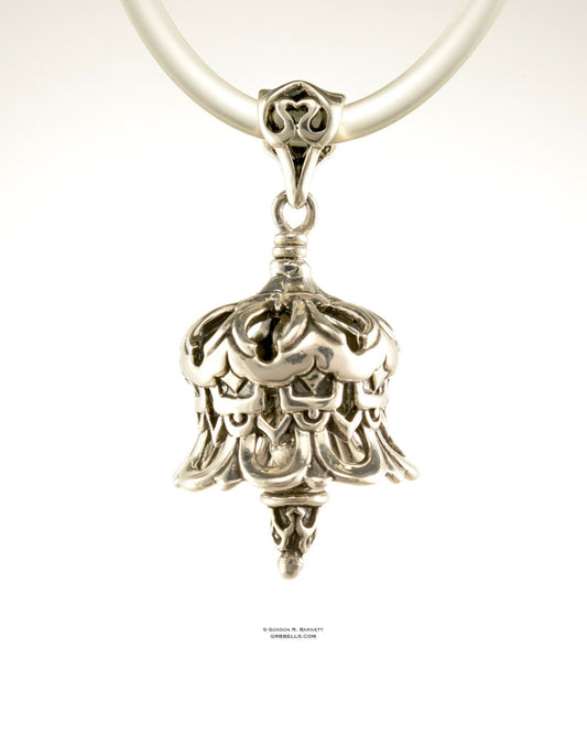 Bell Necklace in sterling silver is 36 mm tall. (side view) This handmade pendant is made with lost wax casting, then polished and assembled in Washington state. suitable for bowing