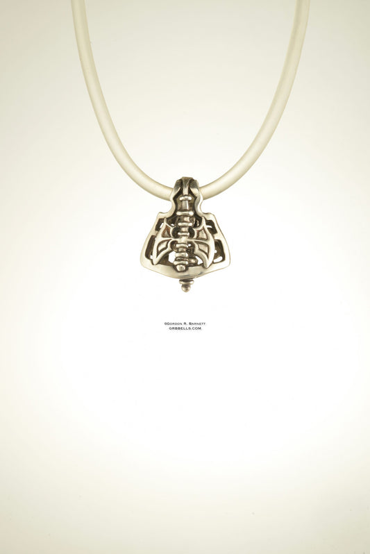 CELTIC LABRYS jewelry bell necklace front view in sterling silver is a  handmade pendant is made with lost wax casting, then polished and assembled in Washington state  perfect gift for butterfy blade 