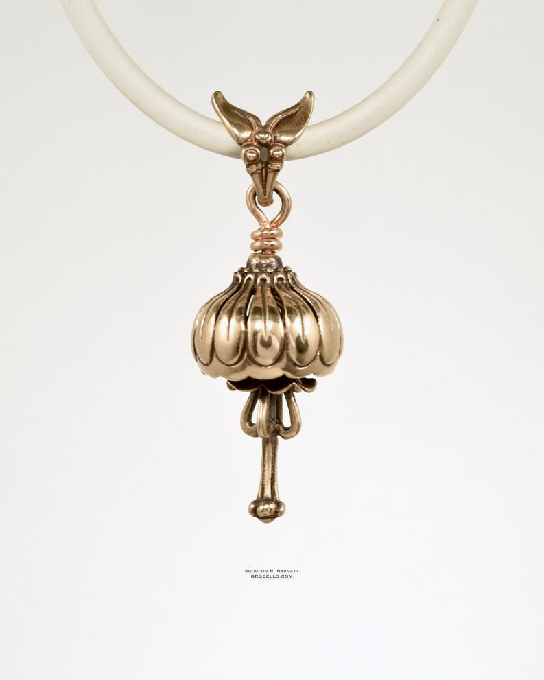 anemone flower jewelry bell necklace in bronze, front view