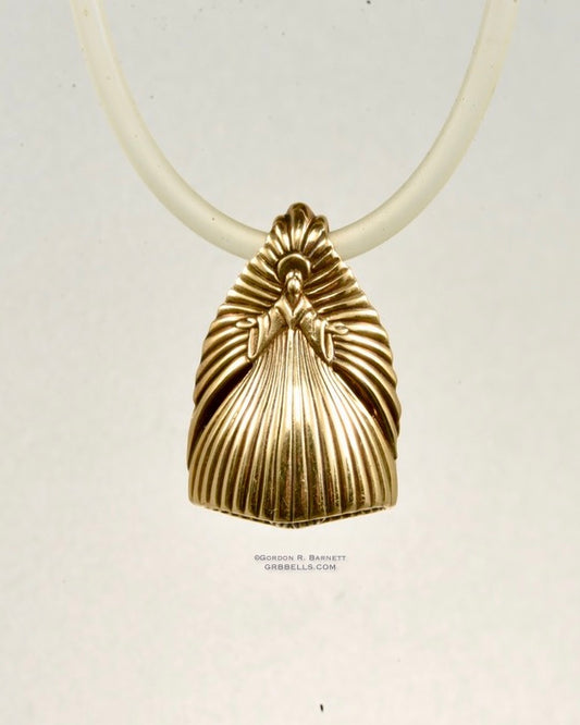 https://www.grbbells.com/products/Angel Feather-jewelry necklace bell in bronze, front view.
