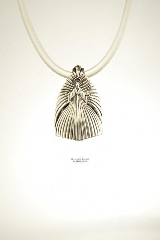 angel feather jewelry bell necklace in sterling silver, front view
