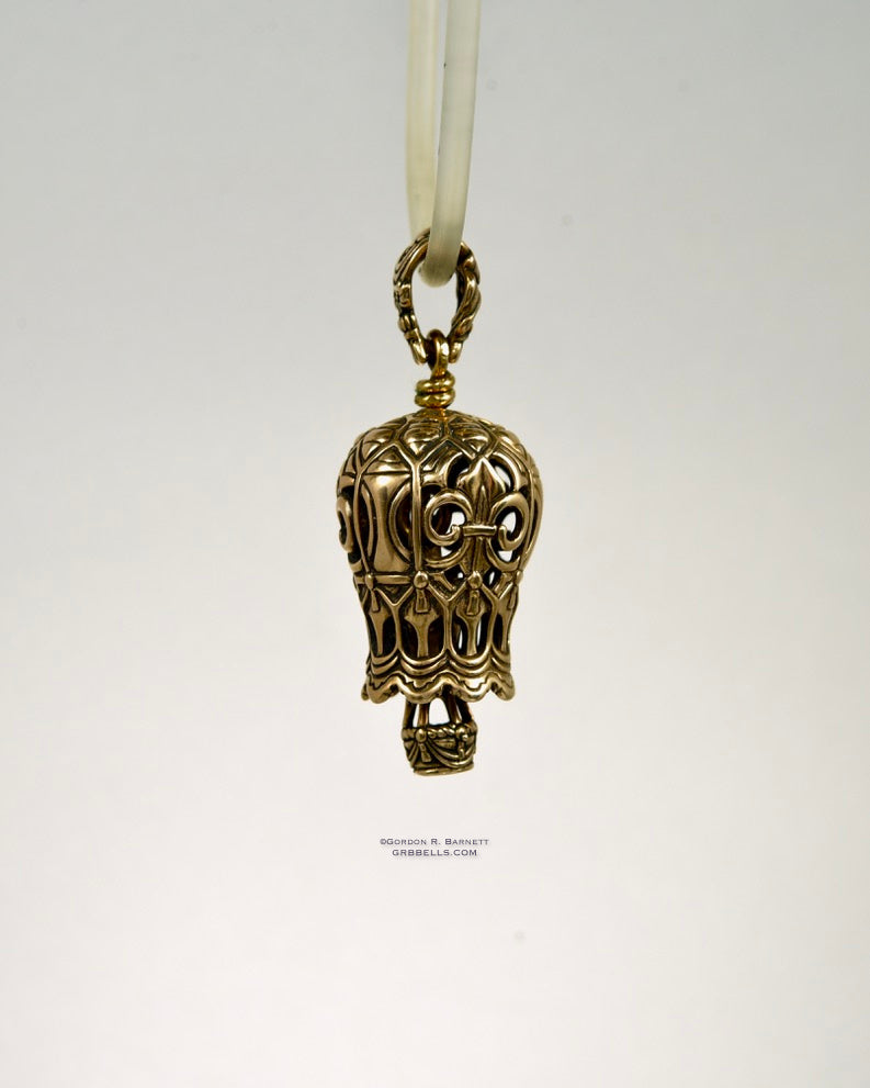 Antique Balloon jewelry bell necklace in bronze, side view