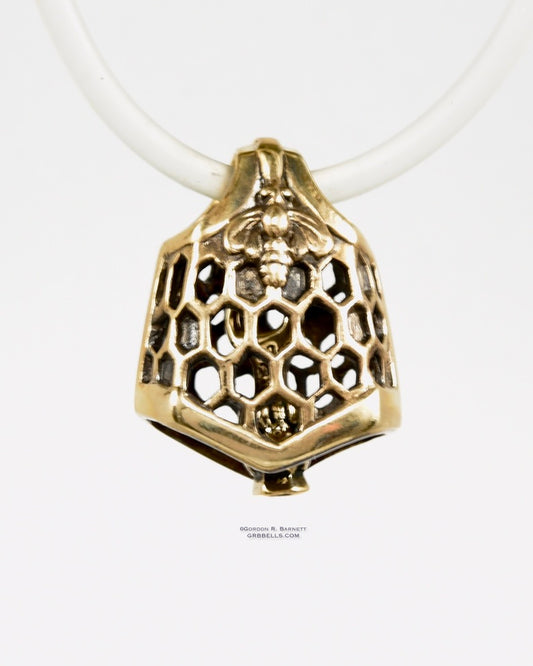 BEE & HONEYCOMB BELL in STERLING jewelry bell necklace in bronze is handmade pendant is made with lost wax casting, then polished and assembled in Washington state perfect gift for sweet beings
