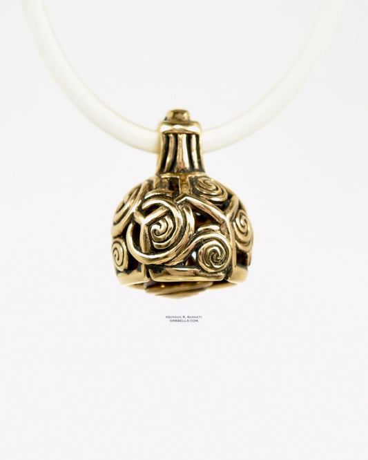 BUCKYMEETS THE GODDESS  Bronze back view jewelry bell necklace in bronze is a handmade pendant is made with lost wax casting, then polished and assembled in Washington state perfect gift for geography, celtic spirals
